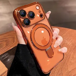 Magnetic for iPhone 17 Pro Max Case Clear with Stand,Full Camera Protection[Compatible with Magsafe],Case for iPhone 17 Pro Max 6.9",Orange