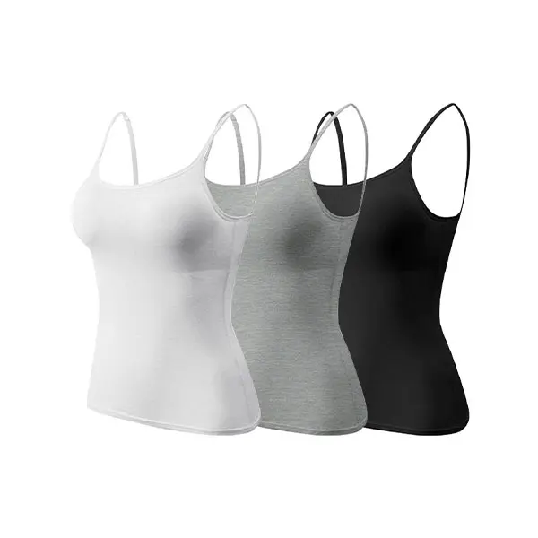 Women's 3-Piece Seamless Sleeveless Camisole Tank Tops with Built-in Bra, Adjustable Spaghetti Straps, Minimalist Solid Short Style, Smooth Light Fabric, Essential Layering Basics for Spring & Summer Everyday Wear, Pieces