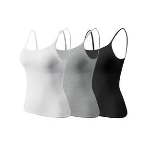 Women's 3-Piece Seamless Sleeveless Camisole Tank Tops with Built-in Bra, Adjustable Spaghetti Straps, Minimalist Solid Short Style, Smooth Light Comfortable Fabric,  Essential Layering Basics for Spring & Summer Everyday Wear Fit Outerwear Clothes,summer