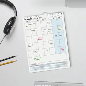Wall-Mounted Monthly Planner 21x29cm, Dual Wire Hanging Calendar Board, Large Writing Area, Priority & Habit Tracker, Home Office Study Plan, Productivity Planner, Planner Notebook