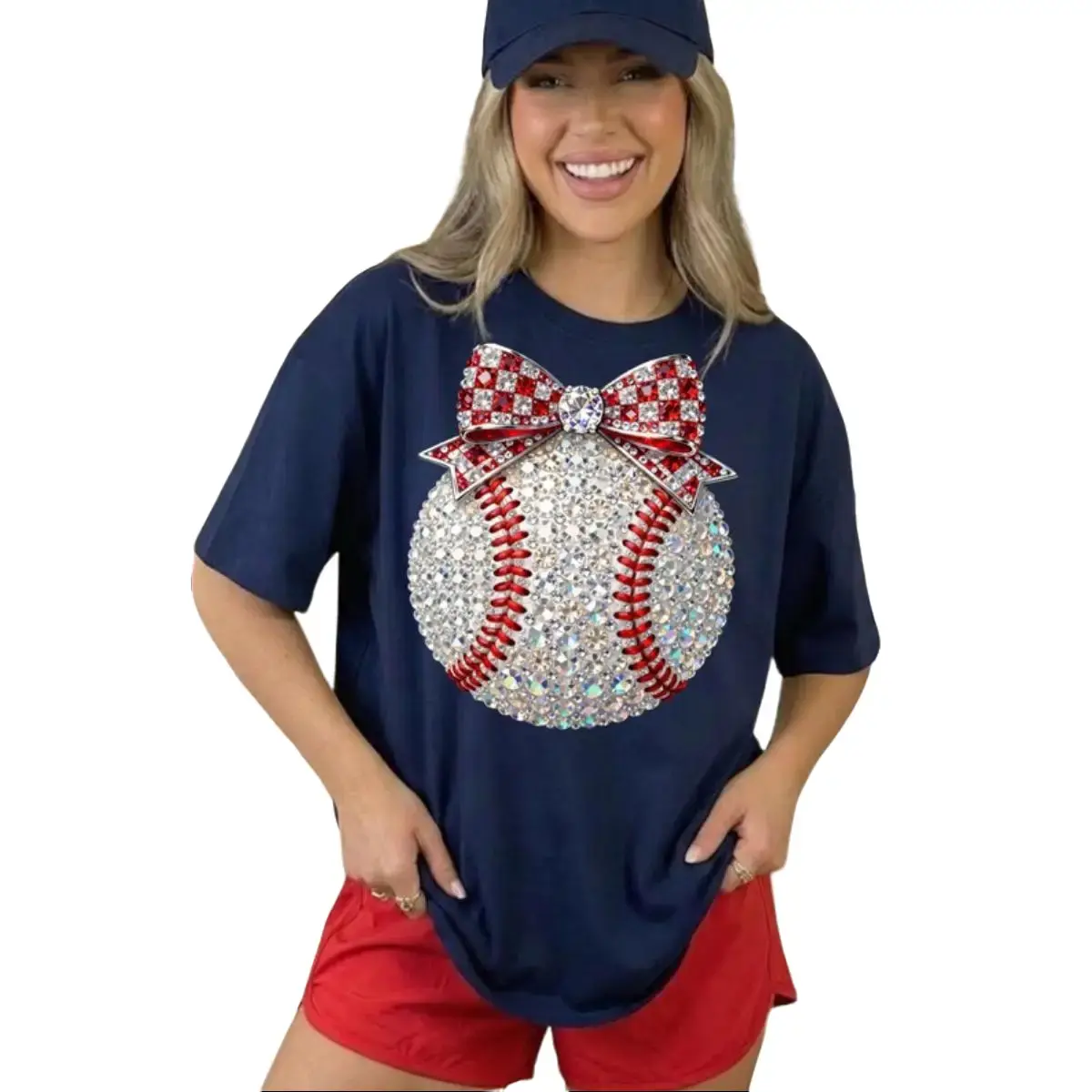 Baseball Bow Rhinestone Unisex T-Shirt Bling Sparkle Sports Ball Game Day Unisex T-Shirt