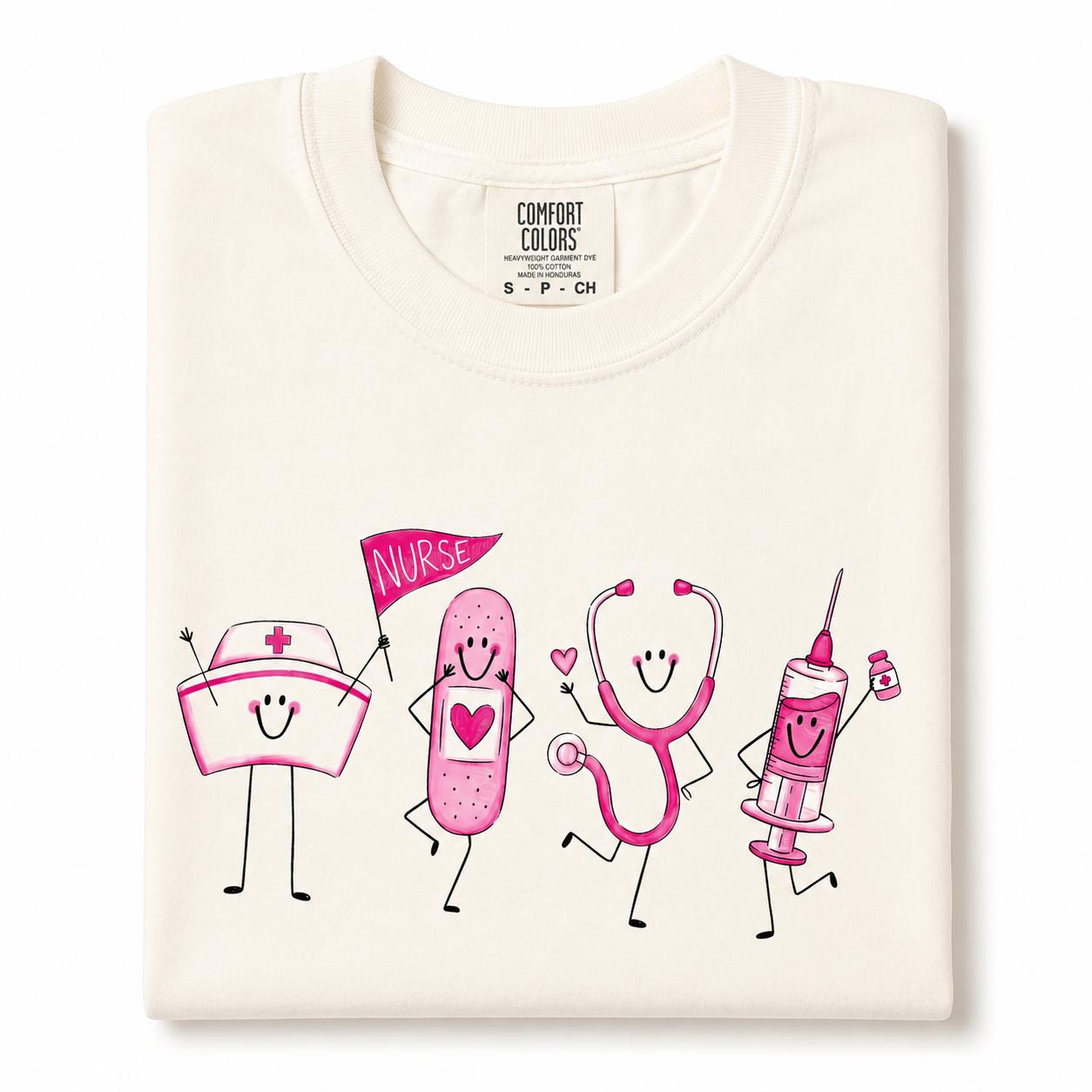 Comfort Colors Nurse T-Shirt, Casual Medical Doodle Graphic Tee for Women, Soft Cotton RN Gift for Christmas & All Seasons, Nursing, Affordable Prices, Crew Neck, Cute, Fast U.s. Shipping