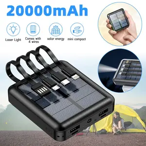 20000mAh Solar Power Bank,Portable Large Capacity Comes with 4-wire Compact Power Bank Simple Mini Solar Charger with LED Flash Light