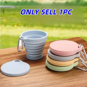 Foldable Silicone Cup with Lid & Buckle, 1 Count Portable Collapsible Travel Cup, Outdoor Tableware for Camping & Hiking, Portable Travel Mug