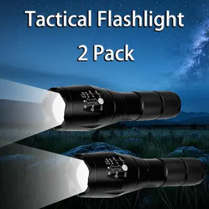 Tactical Flashlight 2 Pack - 3000 Lumens High-Powered LED, Grade, Rechargeable with Battery, 5 Modes (High/Medium/Low/Strobe/SOS), IPX5 Waterproof - for Camping, Hiking, Biking & Emergency