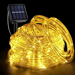 Solar Rope Lights Outdoor, 33FT 135 LED Rope Lights for Outside, Waterproof Solar Powered String Lights with 8 Lighting Modes for Home Trampoline Ground Pool Tree Holiday Decorations, Warm White