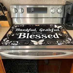 Thankful Grateful Blessed Flat Stove Top Cover, Heat Resistant Scratch Proof Stove Protector, Easy Clean Multi-Use Mat for Stoves, Oven, Washer Dryer, Rustic Farmhouse Kitchen Decor, Kitchenware
