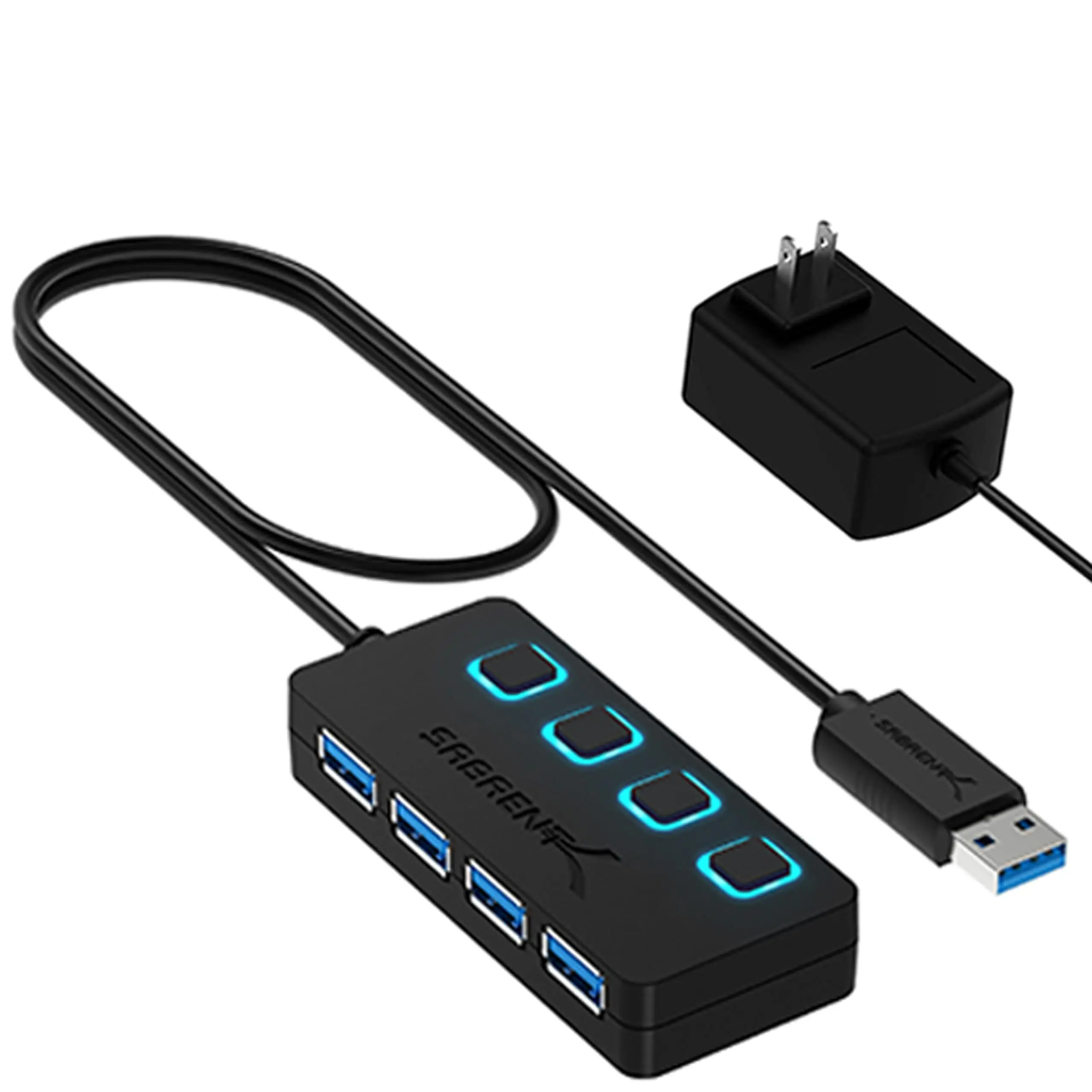 Sabrent 4-Port USB 3.0 Hub with Individual LED Power Switches and 5V/2.5A Power Adapter