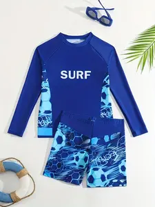 Football pattern printed boys' spring/summer beach casual long-sleeve swimwear set Swimsuit Set