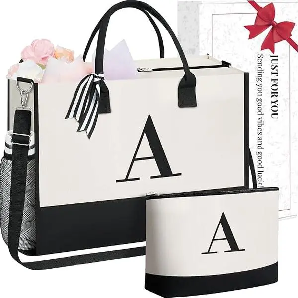 BAGAIL Women's Casual Initial Letter Jute Velvet Tote Bag - Personalized, Adjustable Straps, for Everyday Use, Birthday Gifts for Women