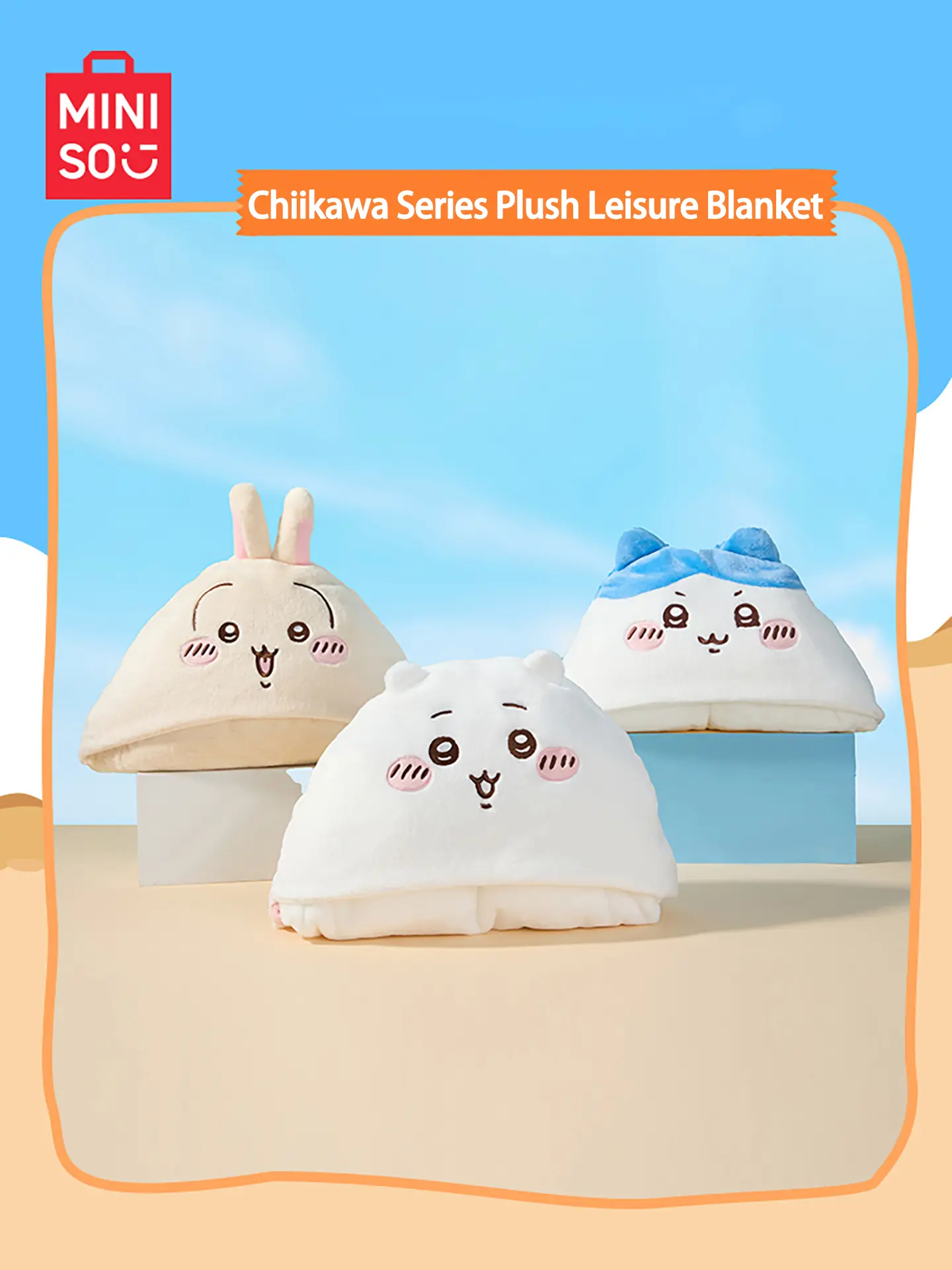 [back to school]MINISO Chiikawa Kawaii Cartoon Plush Hooded Blanket, Soft Warm Flannel Throw, Cute Design, Lightweight Portable, Ideal for Home & Travel, Perfect Gift for Kids & Moms, Summer-Ready, Kawaii Cartoon Blankets, Plush Hooded Blankets
