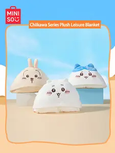 MINISO Chiikawa Plush Leisure Blanket with Hood, Soft Warm Flannel Throw for Nap & Office Rest, Cute Cartoon Design, Lightweight Portable, Ideal for Home Travel Camping, Perfect Gift for Kids
