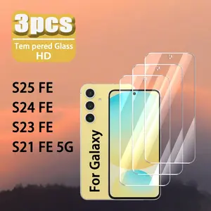 3 pieces of tempered glass protective film, Screen Protector, for Galaxy S25 FE, S24 FE, S23 FE, S21 FE 5G high-definition large-screen display, no light leakage, 380mm thick adhesive film, smooth and comfortable touch, ultra-clear display