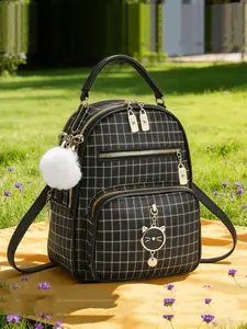 High-Style Letter Print Mini Backpack for Women, Casual Daypack, Chic Casual Multi-Functional Handbag, Shoulder Bag, Crossbody Bag, All Seasons, PU Leather Backpack, Multifunctional Backpack