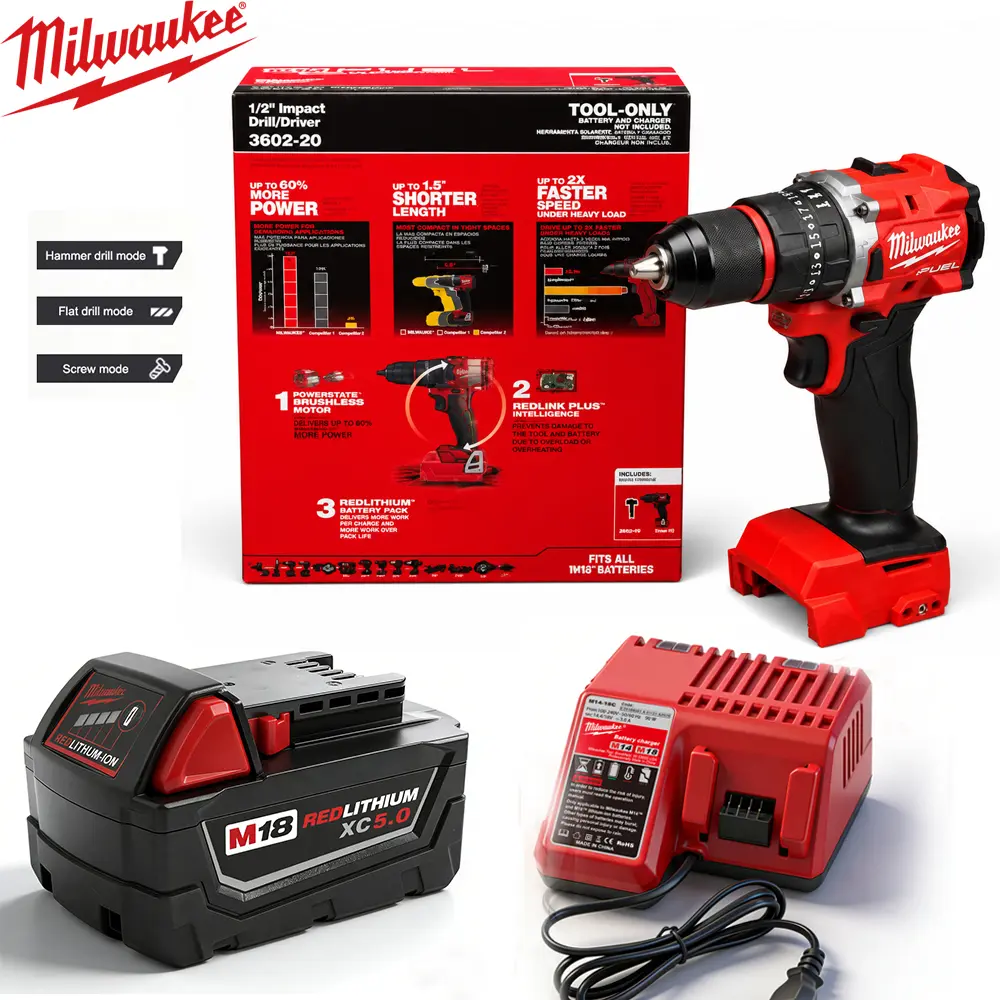 Milwaukee M18 FUEL 13mm Brushless Cordless Hammer Drill Compact 18V Power Drill Driver for Tight Spaces Outdoor Use Home DIY Workshop
