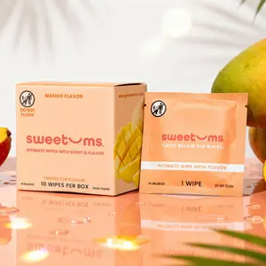 SWEETUMS Mango Flavored Wipes Feminine Wipes - 10 Wipes per Box - Intimate with Flavor - Scented Beauty Feminine Hygiene Personal Care Comfort Gentle