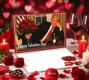Trump Valentines  Musical Card - Funny Card for Friends on Valentines Day with Red Rosesand Wine Bottle Design