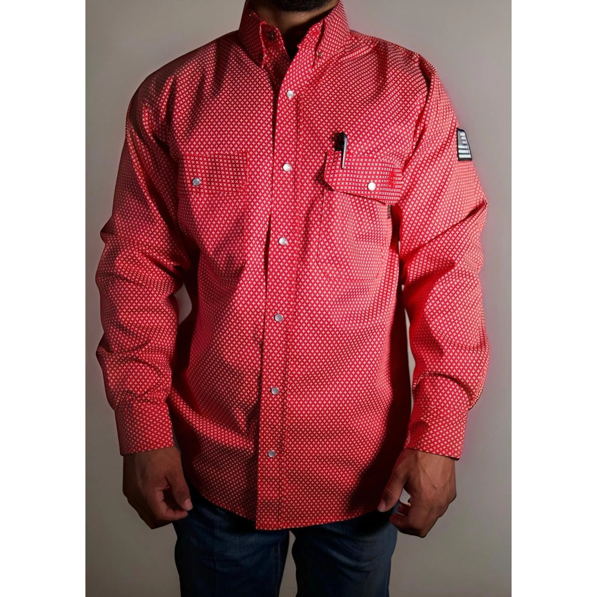 FR Pearl Snap Work shirt - Alpha Red - With U.S Flag