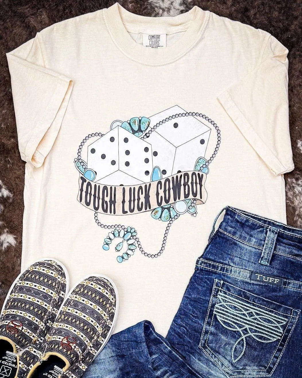 Women's Comfy Retro Casual Breathable Short-Sleeve Tough Luck Cowboy Graphic Tee - Cream