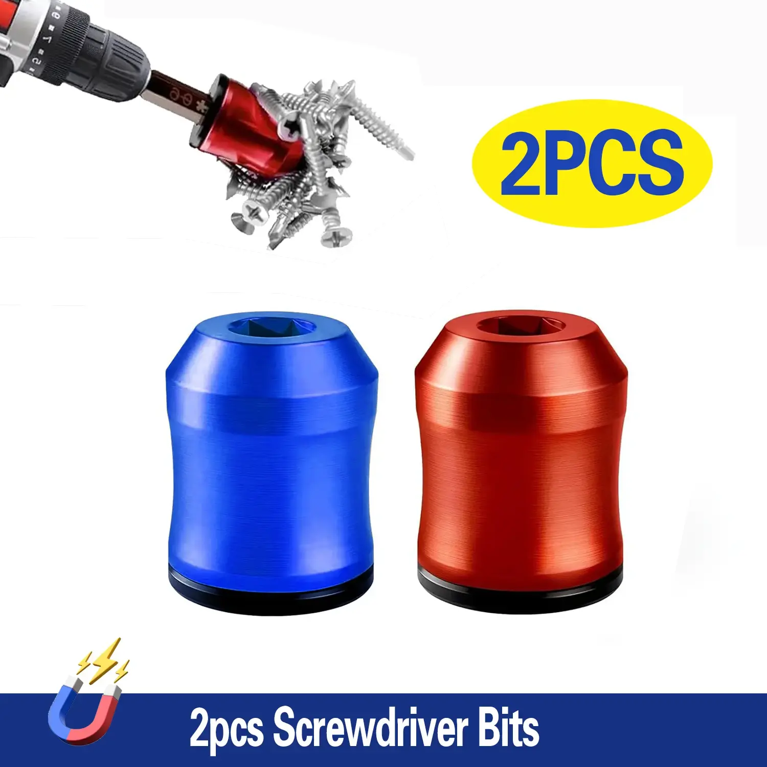 2PCS Strong Magnetic Screw Ring Set, Universal 1/4" (6.35mm) Hex Screwdriver & Drill Bit Magnetizer, Screw Holder with Bonus PH2 Bits