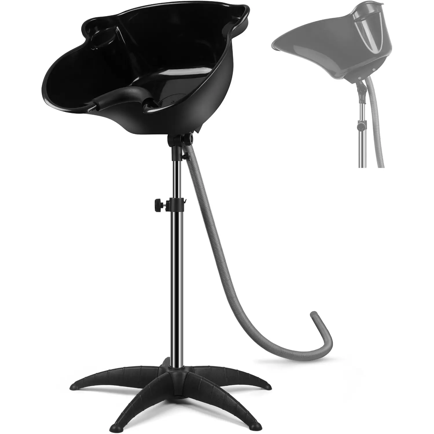 Portable Shampoo Bowl, 270 Degree Rotation of Hair Washing Basin, Height Adjustable Salon Sink with Drain Hoses for Home Salon Use