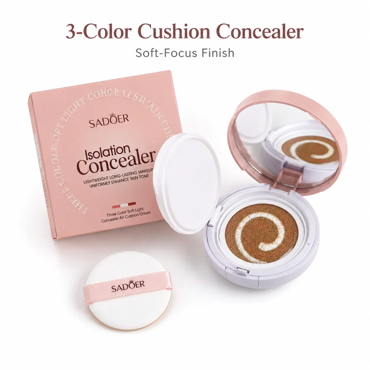 3-Color Concealer Compact, Light Soft-Focus Makeup Products for an Even Skin Tone, Cosmetic with Puff & Mirror for Daily Touch-Ups, Make Up Sets, Even Out Skin Tone & Texture, Daily Care, Beauty Bundle Kit, Smooth Cover, Compact Set
