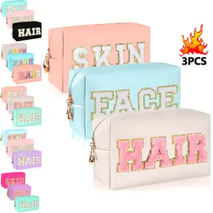 AZMT/ Ladies' travel grooming bag, Chenille Letter Cosmetic Bag,  suitable for skin, hair and facial care bags,  large capacity convenient business travel bag bathroom bathing beauty and health convenient small fragrance makeup bag