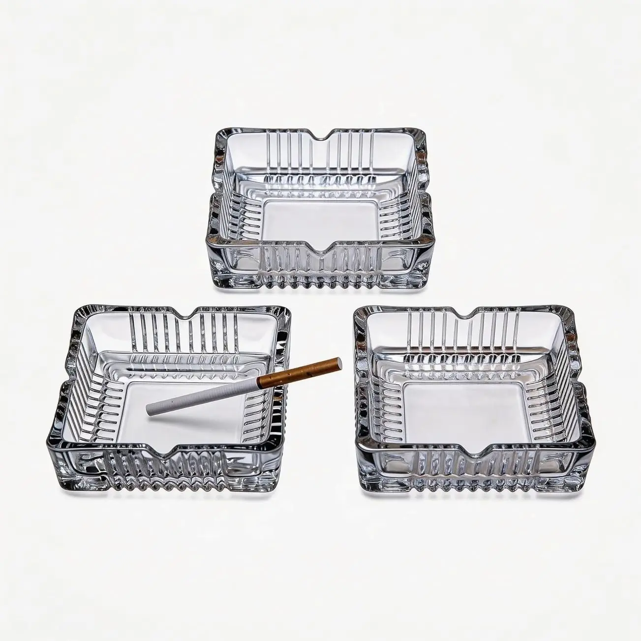 3 Pack 4 inch Square Glass Ashtray, Clear Thick Tempered Glass Cigarette Ash Tray, Easy Clean Heavy Duty Smoke Tray for Home
