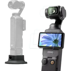 Pocket 3  Non-Slip Desktop Mount+ 4Packs Tempered Glass Screen Lens Protector,Accessories Kit Only for  Pocket 3(Black)