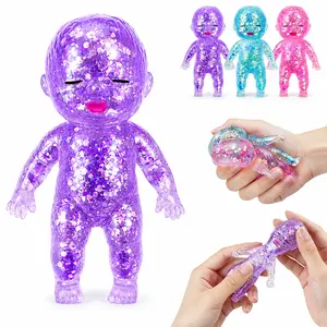 3PC Baby Squishy Glittery,Sensory Fidget Toys for Stress Relief,Soft Cute Squeeze Stretch Decompression Doll ,Sugar Swaps Squishies Babies Sensory Fidget for Stress Relief,& Teens Adults(Blue/Pink/Purple)