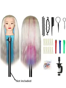 Professional 66cm Hairstyling Mannequin Head with Synthetic Hair, Realistic Braiding Practice Doll for Salon and Beauty School, Durable Training Tool for Barbers and Stylists