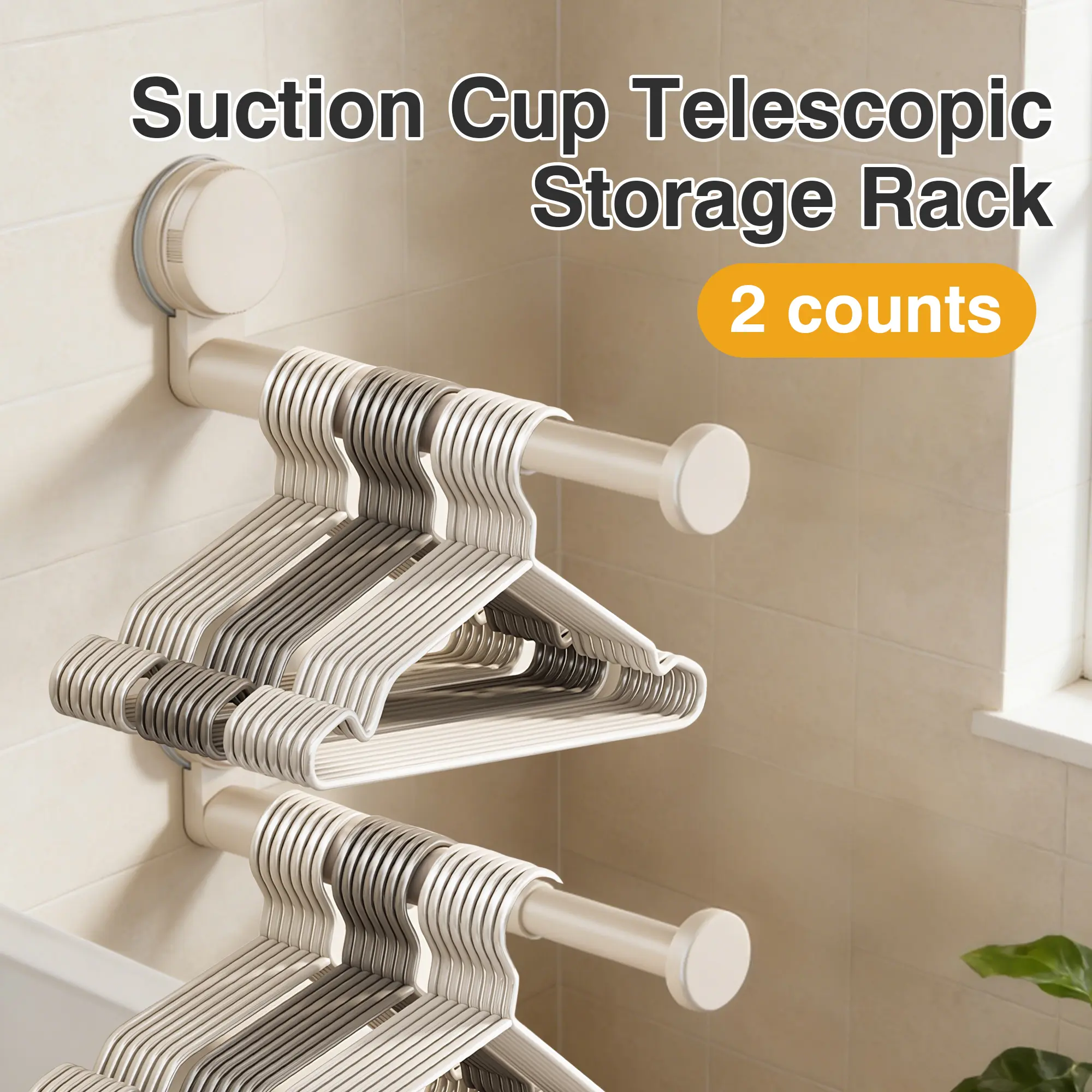 2 Counts suction cup expandable storage racks, Works on mirrors and tiles, Sticks to smooth glass surfaces, Versatile mounting options, white