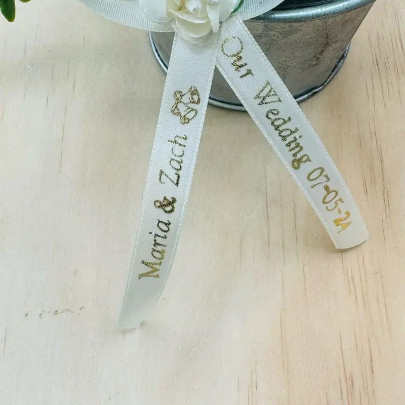 Personalized Event Decor Ribbons with White Rose Accent - Customizable, 22 Characters Per Tail Text, Quinceanera Supplies for Baptism & Gift Wrapping Needs