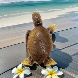 6-Inches Imitative Wood Carving Sea Turtle Statue Resin Hawaiian Turtles Sculpture Garden Tortoise Figurine for Home Decoration Outdoor Patio Lawn Yard Ornaments