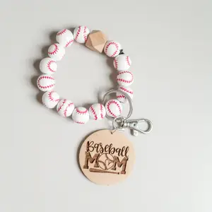 Baseball Mom Beaded Wristlet Keychain