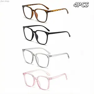 2026 New 4-Pack Women’s Blue Light Blocking Glasses Anti-Round Face Eyewear Set 4 Fashion Frames Leopard Pattern Stylish Comfortable Eyeglasses for Office Work Daily Use