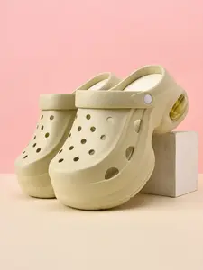 Women's Thick Sole Holey Shoes, Height-Increasing Slimming Casual Sandals, Slipper, Soft Eva Bottom, All Seasons, Sizes 35-40, Platform Slide