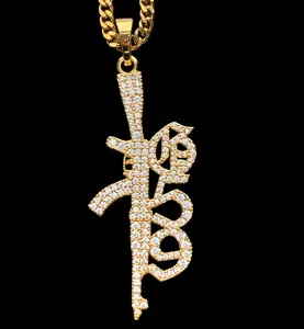 Iced Out G59 Rifle Necklace 2" Cubic Zirconia Pendant Gold Plated Brass $uicideboy$ Pendant with Choice of Chain High GREY59 Suicideboys Quality Jewelry Free Gift Included