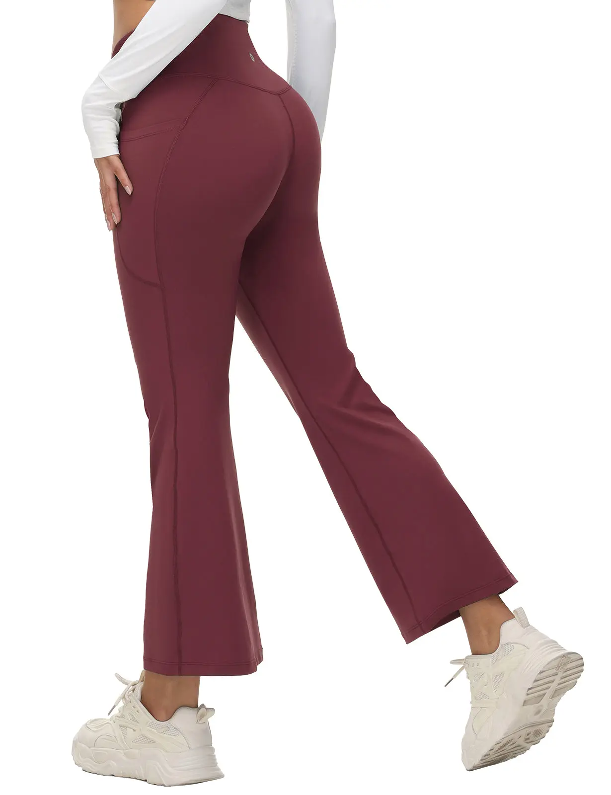 Baleaf Women's 27" Petite Flare Leggings - Crossover High Waisted, Tummy Control, Pockets - Women's Bottoms for Yoga, Work, Gym, Casual Lounge