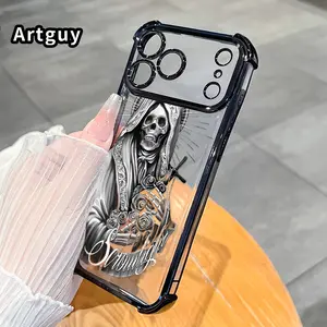 Four-Corner Airbag Phone Case Compatible with iPhone 17 16 Pro Max 15 Plus 14 13 12 11 E Air Crown of Skulls Pattern Full Coverage Protective Shockproof Casing