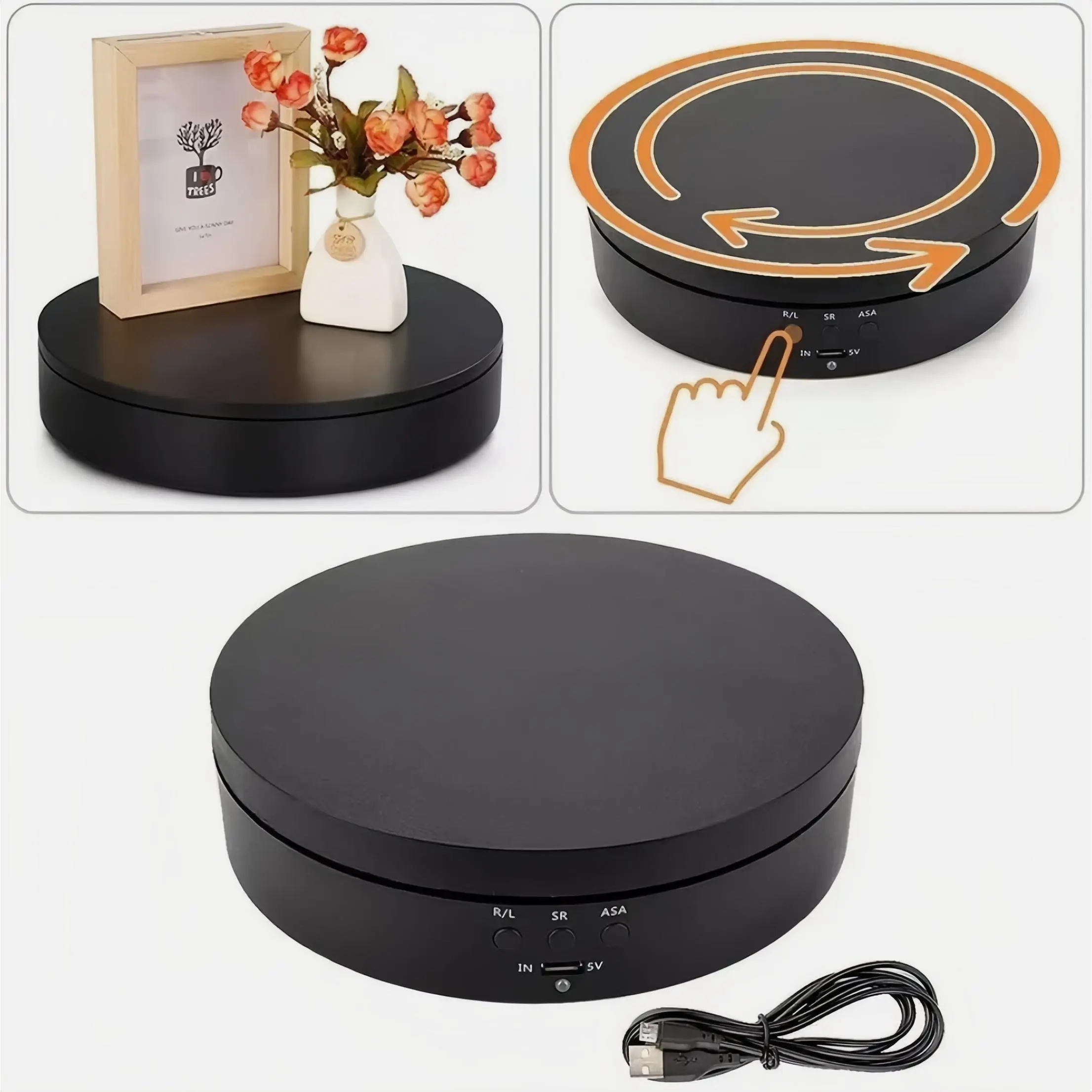Motorized Rotating Display Stand 360° Electric Turntable for Jewelry & Product Photography Black Decoration