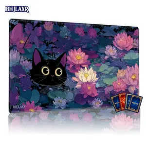 Enchanted Black Cat with Yellow Eyes & Purple Ears MTG Playmat - Gaming Mouse Pad, 12x24in Non-Slip Mousepad, Perfect for TCG Games, Party & Family Gathering, Ideal Gift for Card Game Lovers