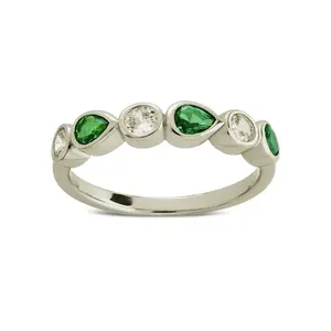 Sterling Silver Pear and Round Bezel-Set Ring