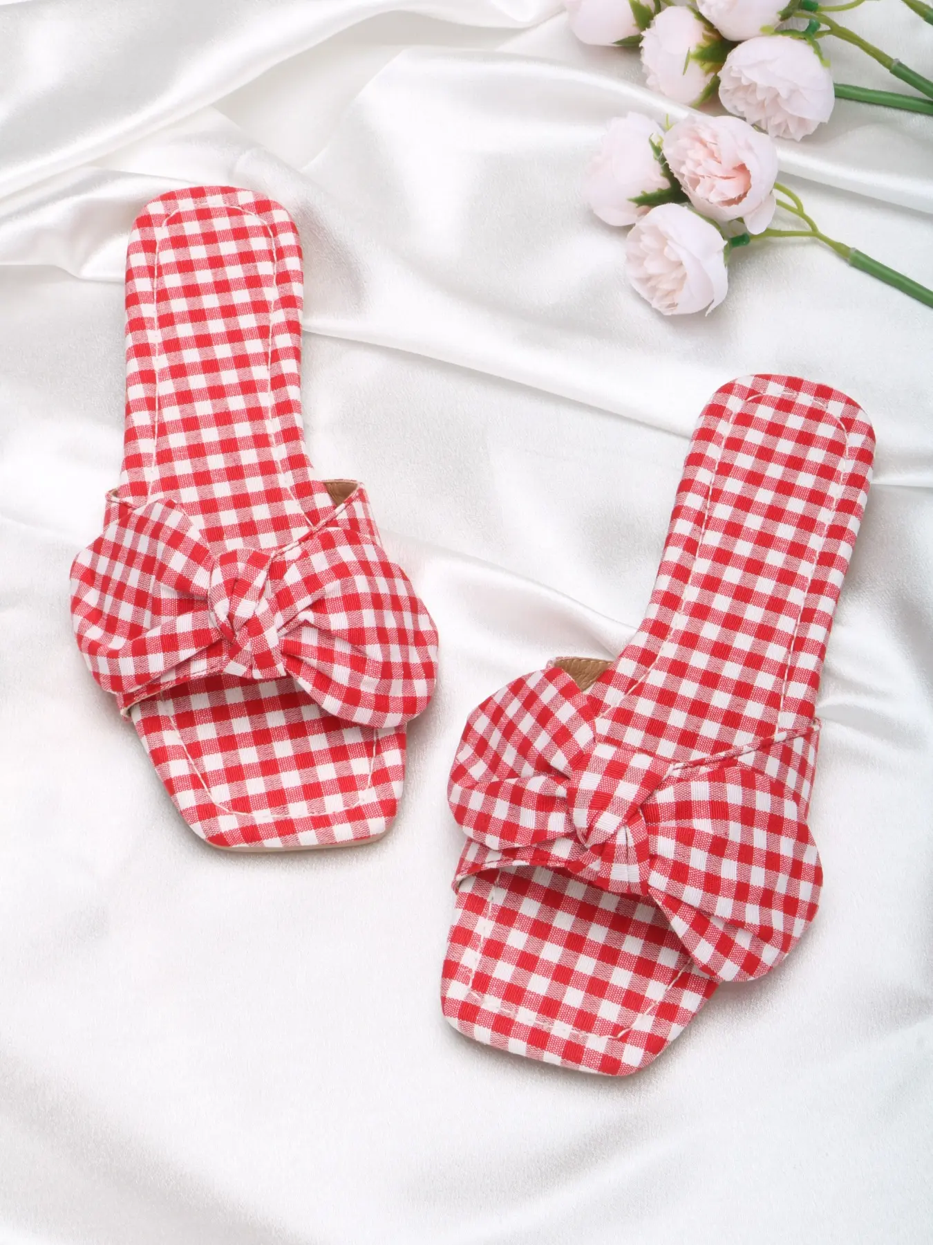 Women's New Bow Flat Sandals, Trendy Daily Fashion Footwear Casual Summer Sandals, Slimming Design, Casual Elegant Plaid Beach Slides Sandals Party Outdoor Slippers, Comfortable Slip-On Shoes