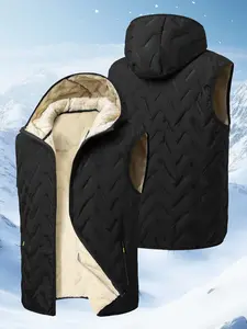 Men's Fleece Lined Hooded Sleeveless Jacket, Fall Winter Warm Vest, Fashion Casual Sports Coat, Ideal for Daily Wear, Fishing, Cycling, Travel