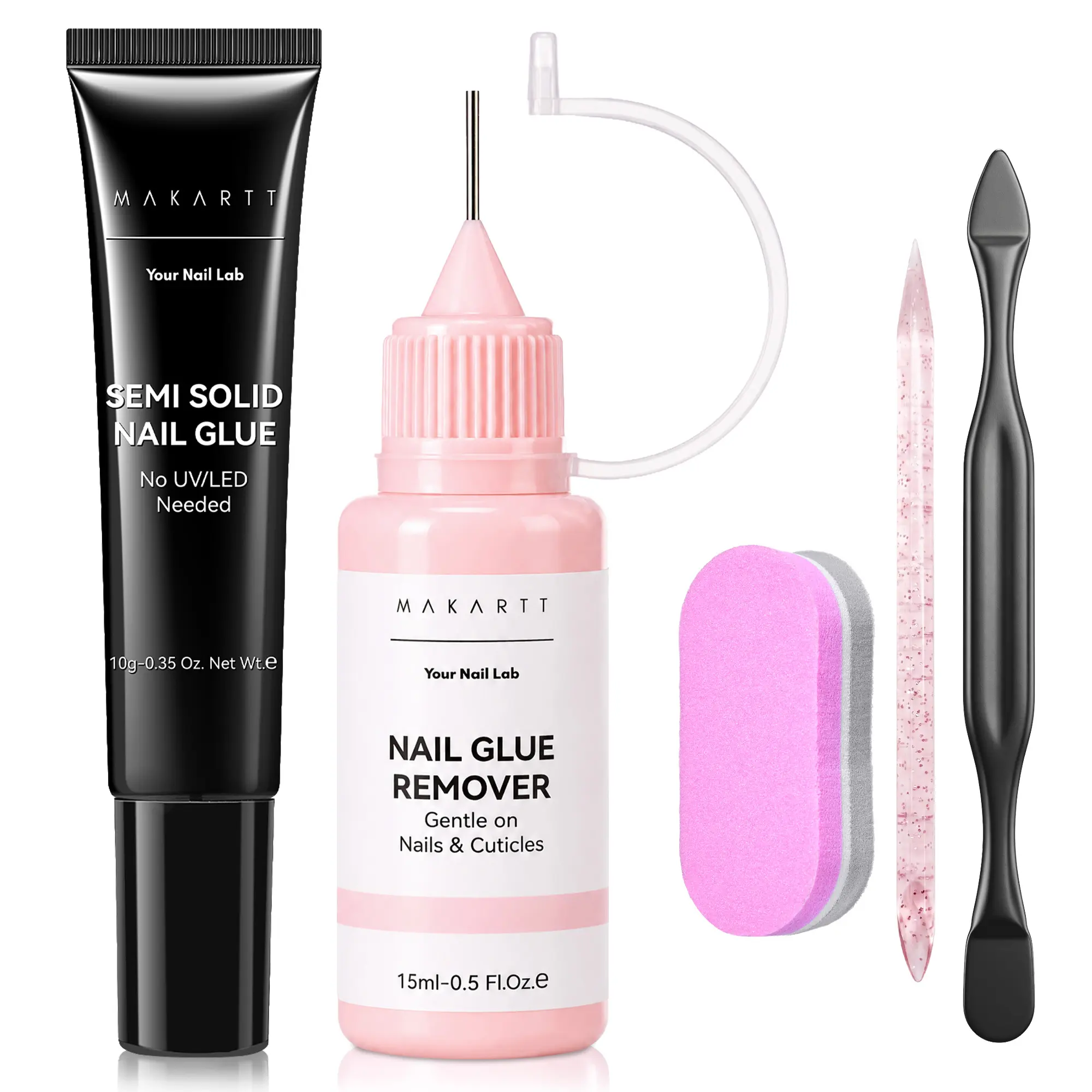 [New Upgrade] Makartt Nail Glue with Glue Remover - No Lamp Needed 10ml Semi Solid Nail Glue for Press-On Nails, Acrylic False Tips, Soft Gel, and Toe Nails, Easy Removal Nail Tips Glue & 10ml Nail Glue Remover