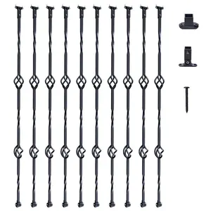 VEVOR Staircase Metal Balusters, 44''x 1/2 Galvanized Steel Decorative Banister Spindles, 10 Pack Deck Baluster with Hollow Double Baskets, Spiral Stair Railing with Shoes Screws