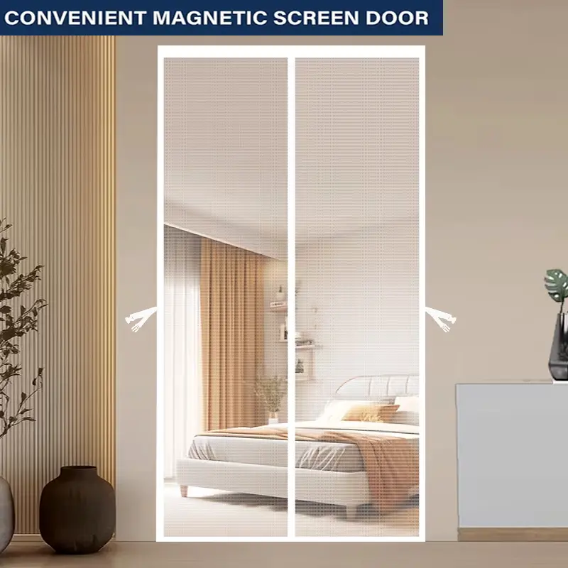 AIYYIPA [Magnetic Screen Door] Self Sealing Heavy Duty Fiberglass Hands Free Mesh Partition with Buckle, Keeps Bugs Out, White Fly Screen Door, No-Drill Mosquito Curtain, Suitable for Patios, Rooms and Balconies