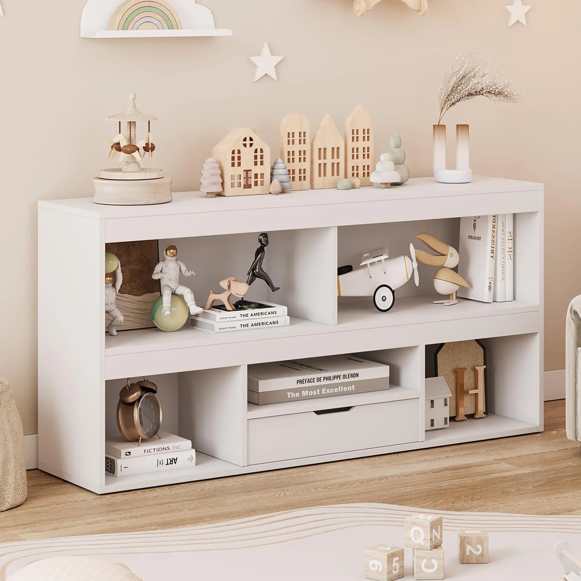 Wooden Kids Bookshelf with Drawer - Toy Storage Organizer for Playroom, Classroom, Nursery & Kids’ Room