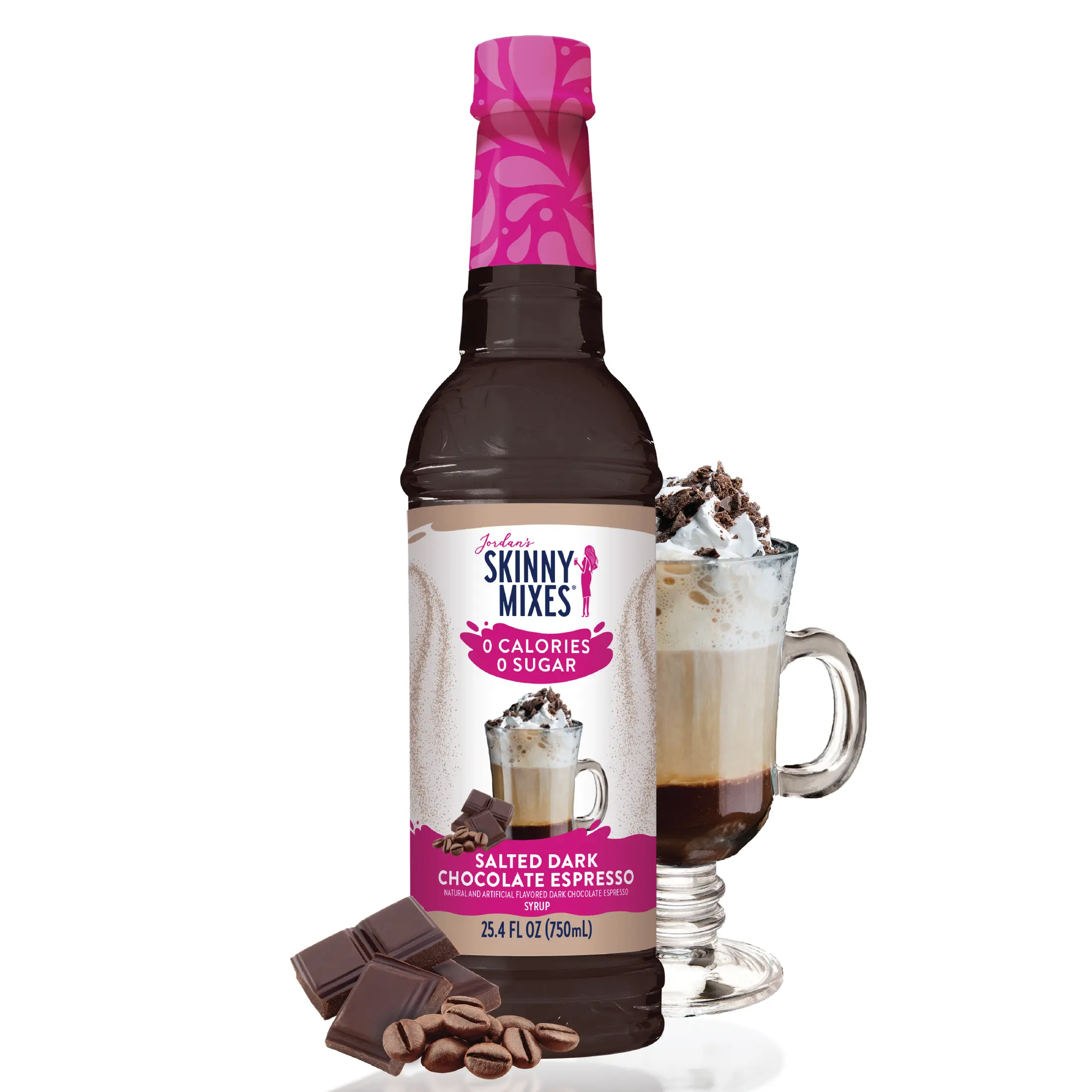 0 Sugar Salted Dark Chocolate Espresso Syrup, 0 Guilt Beverage Concentrate with Dark Choc Punch